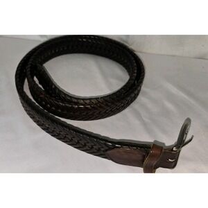 Mens Brown Braided Genuine Leather Belt Silver Buckle 44/110 10003-88